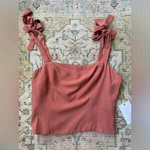 New Backyard Roses Tie Strap Crop Top in Mauve Rose Women’s size Medium Smocked